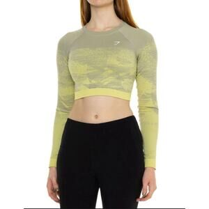 NEW GymShark Adapt Ombre Green Fleck Long Sleeve Seamless Crop Top Sz S